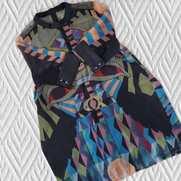 SOLD- ⭐HOST PICK- QIAN MO GE- VINTAGE BOHEMIAN PRINT CHIFFON DRESS-ORIENTAL P… - Picture 14 of 16